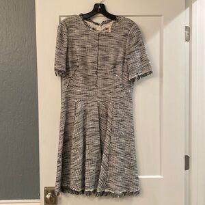 Rebecca Taylor Size 10 Short-Sleeve Black and White Tweed A-Line Dress